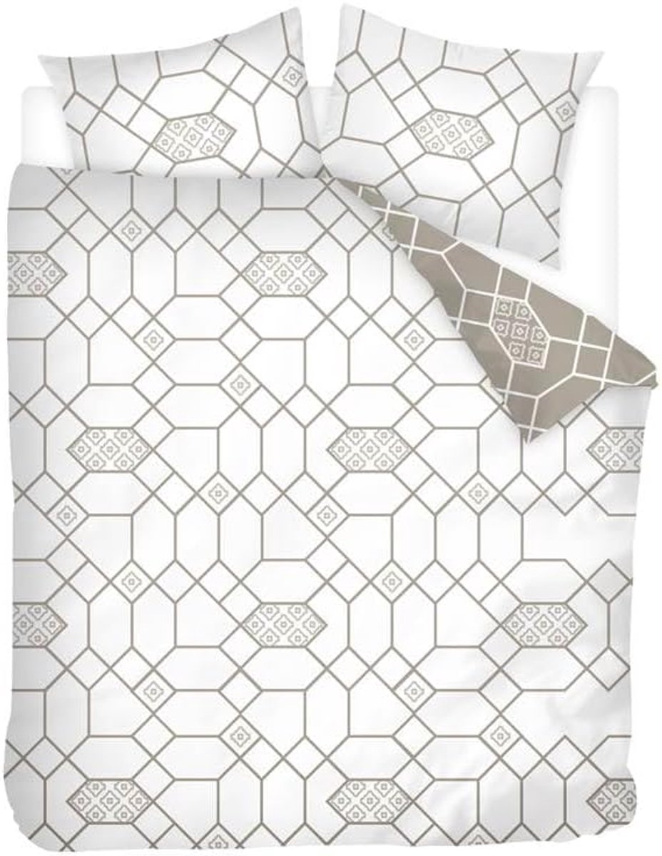 SnelShoppen - Flanel Duvet Cover Taupe - Twin Beds 240x200/220 cm - 2 Kussenslopen 60x70 cm - Geometrische Vormgeving - Perfect voor Slaapkamer