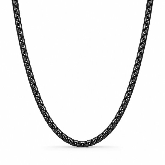 Collier minimaliste noir pour homme Mauro Vinci, 3 mm de large, avec un motif de maille "box chain".