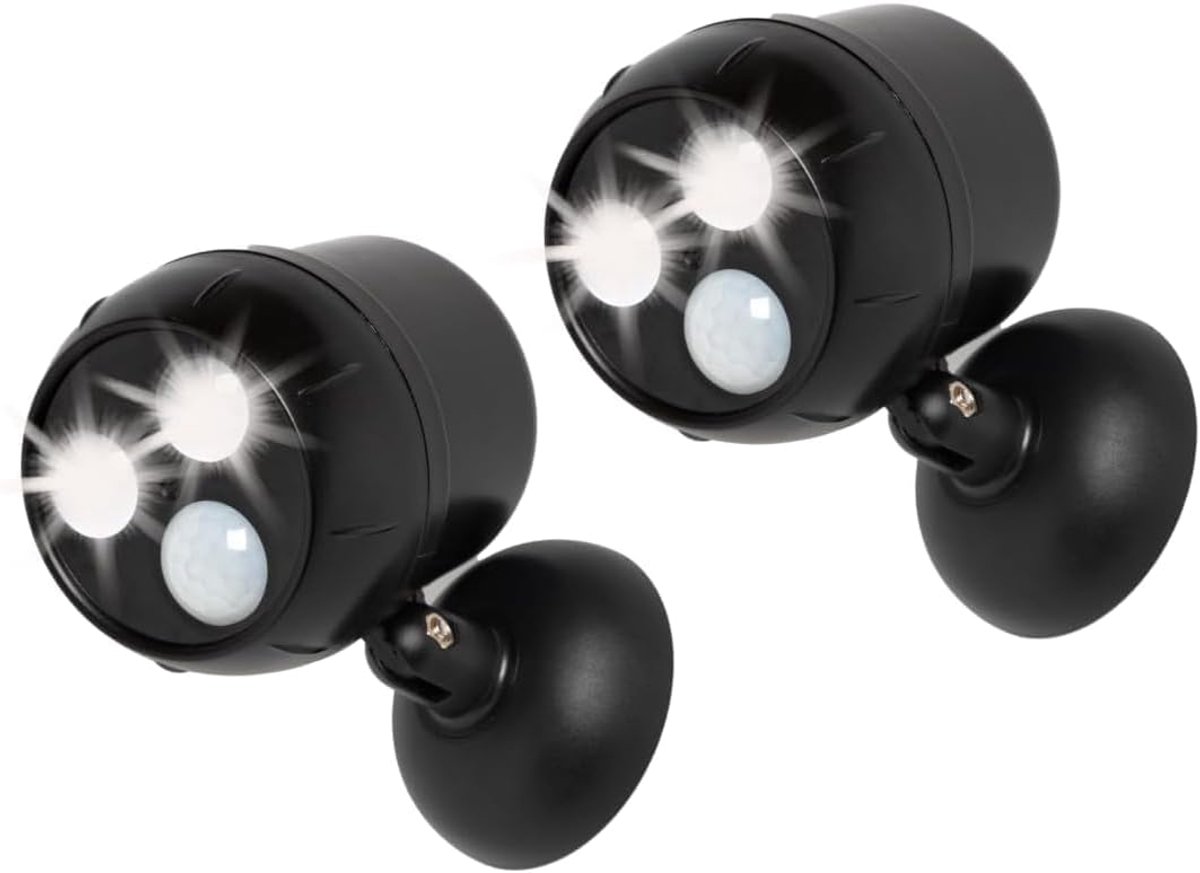 SnelShoppen - 2 Stuks Draadloze Outdoor LED Beveiligingslampen met Bewegingssensor, PIR Sensor, 360° Rotatie, Helder LED Floodlight, Compact & Gemakke