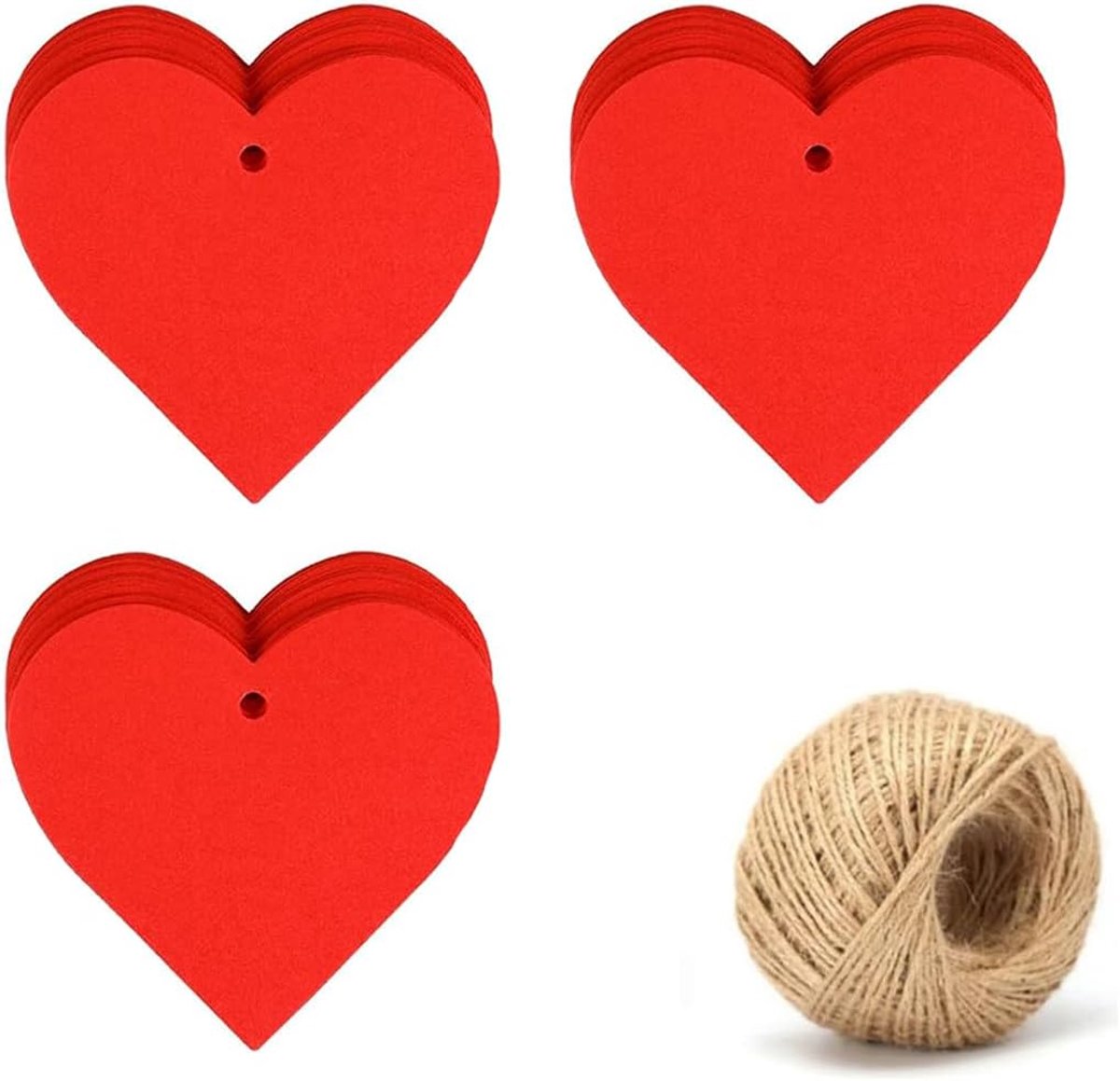 SnelShoppen - 50 Hartvormige Cadeauhangers - Papieren Cadeaulabels met 10 m Koord - Vrolijk Kerstfeest - Kraftpapier - Rood - Perfect voor Valentijnsd