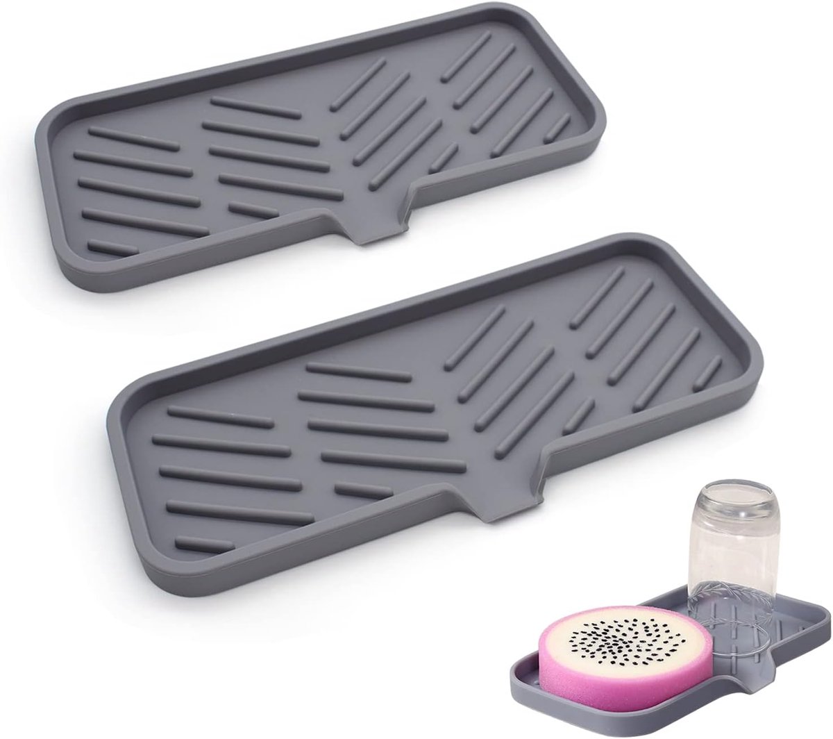 SnelShoppen - Silicone Draining Mat 2 Stuks - Keuken Organiser voor Sponsen en Borstels - Afwasbestendig, Grijs - Ideaal voor Badkamer en Keuken