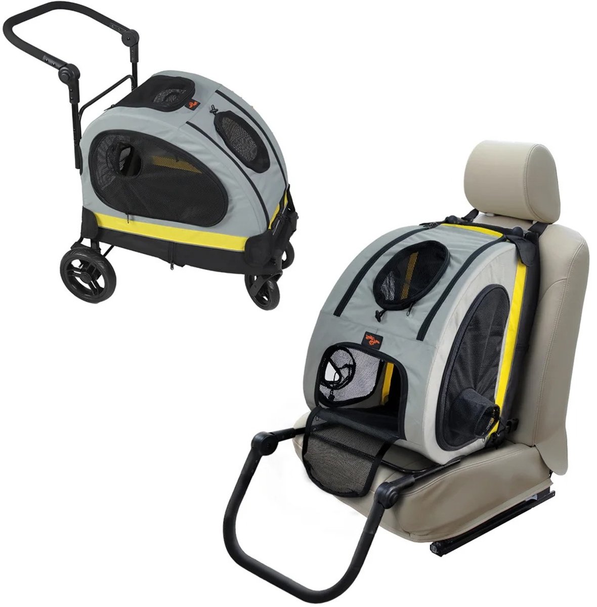 Atlasyx hondenbuggy - Draagtas hond - Hondenwagen - Draagtas kat - Katten buggy - 41,5 x 44,8 x 62,6 cm - Lichtgeel-Grijs-Zwart
