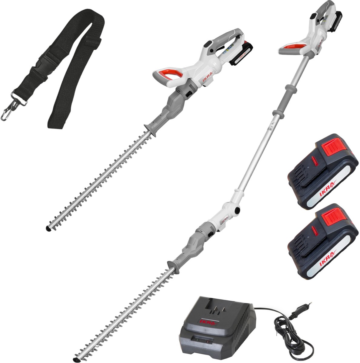 IKRA 2-in-1 accu-heggenschaar ICPH 2050 met telescoopsteel, schouderriem, 2x 20 V accus en snellader