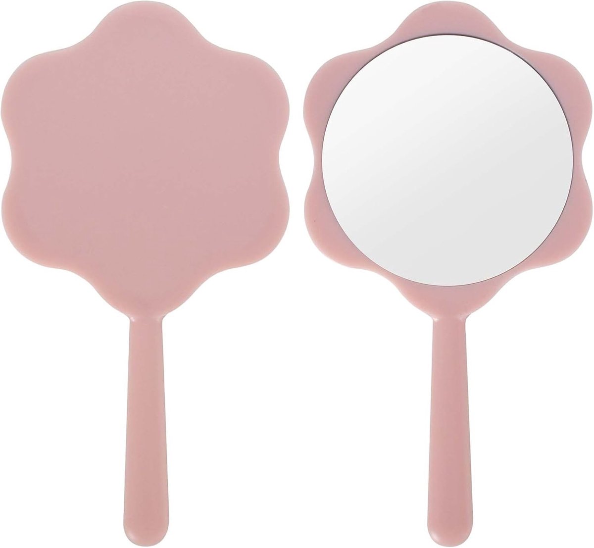 SnelShoppen - Handspiegel met Handgreep - Bloemvormige Makeup Spiegel - Draagbare Cosmetische Spiegel - Lichtgewicht ABS en Glazen Spiegel - Roze - Pe