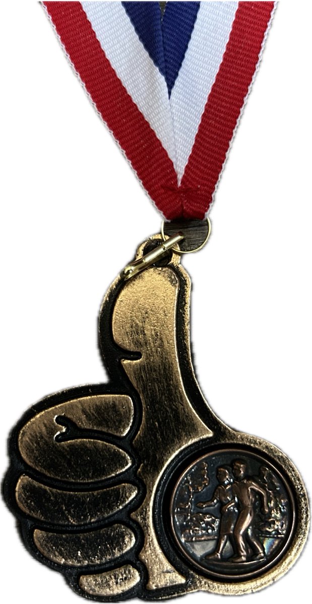 Wandelmedaille duim goud - Nijmeegse Vierdaagse - lint rood wit blauw