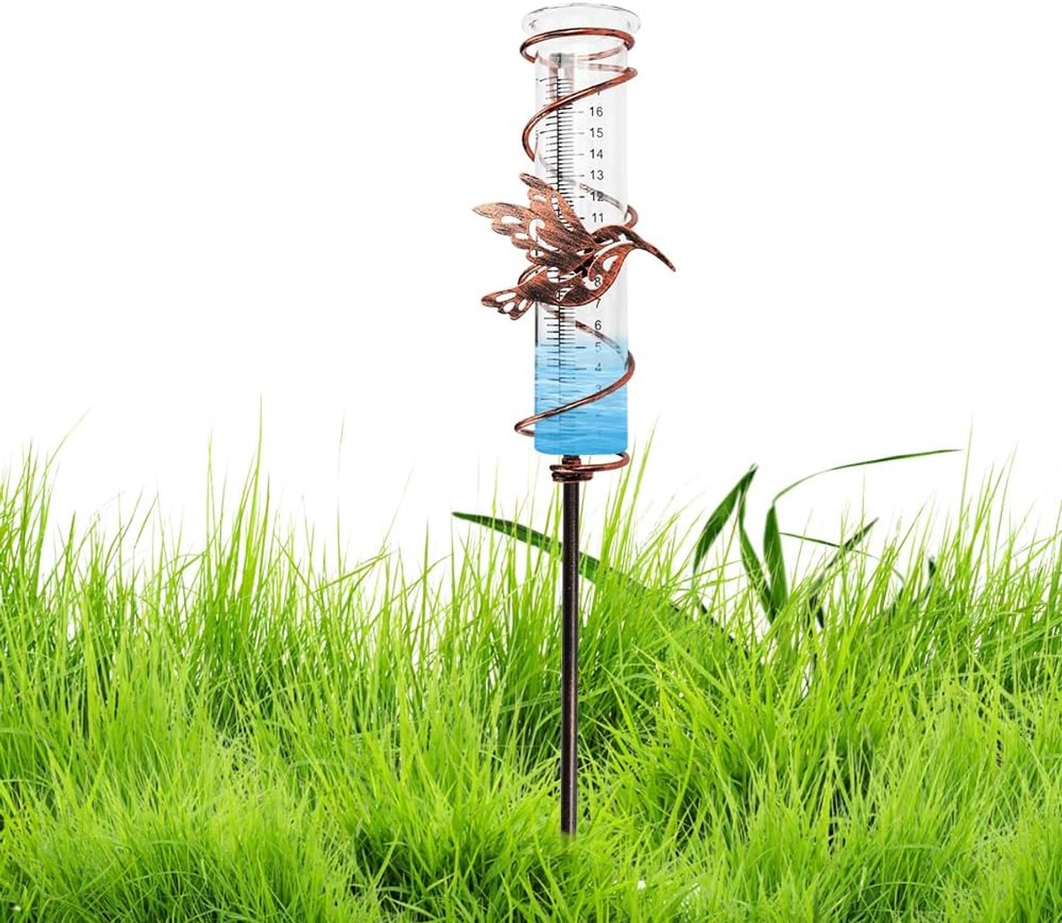 SnelShoppen - Tuin Regenmeter Frost Proof Buiten Regenmeter Glas Neerslagmeter met Grondspijker Metaal voor Tuin Vogel Regenhoeveelheid Meter voor Tui