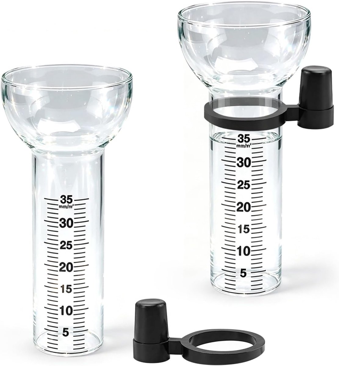 SnelShoppen - 2 Stuks Regenmeter Set voor Nauwkeurige Metingen 1-35 mm, Vorstbestendig Reserveglas met Houder voor Buiten, Tuin, Balkon en Hobby