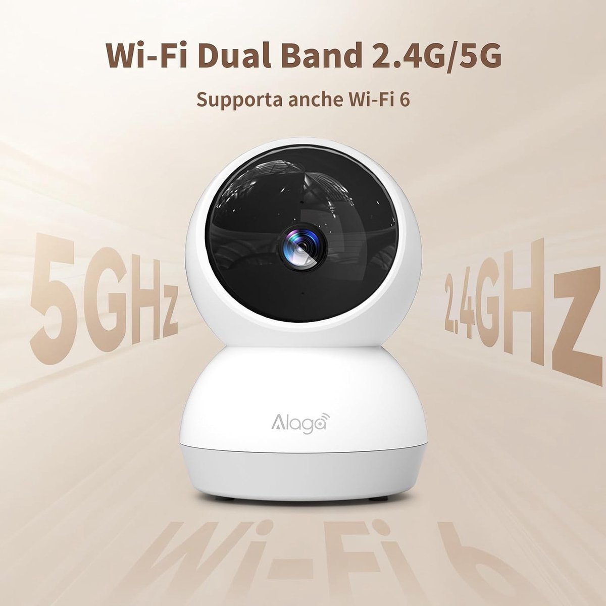 SnelShoppen - Alaga 2K Indoor Camera met AI Detectie voor Mensen en Dieren, 360° Rotatie/Tilt, 2.4/5GHz WiFi, Nachtzicht, 2-Weg Audio, Geschikt voor A