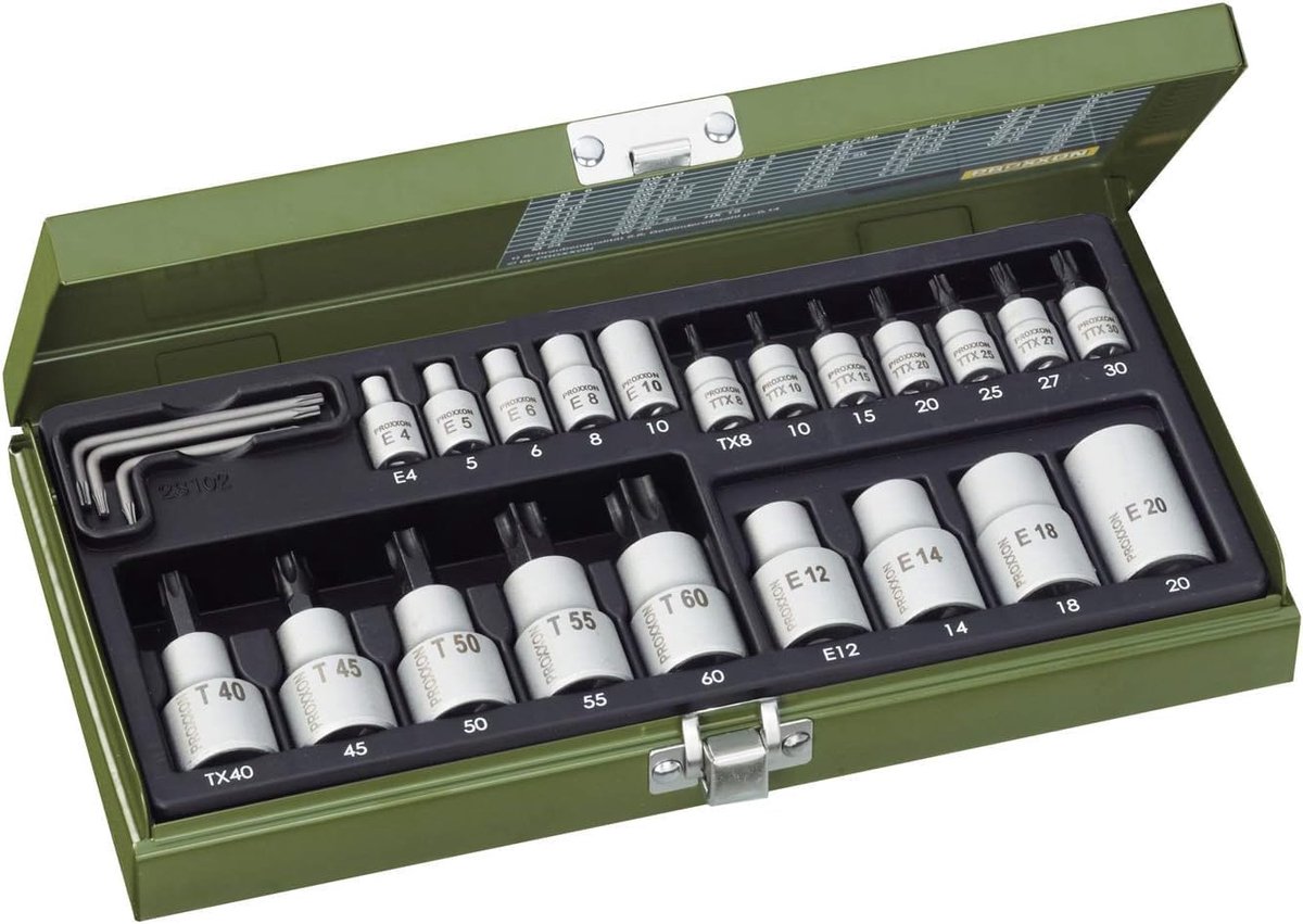 SnelShoppen - 24-delige TX Steeksleutel Set - Binnen- en Buiten Torx - 1/4 inch & 1/2 inch Aansluiting - Hoogwaardige Gereedschapstaal - Professionele