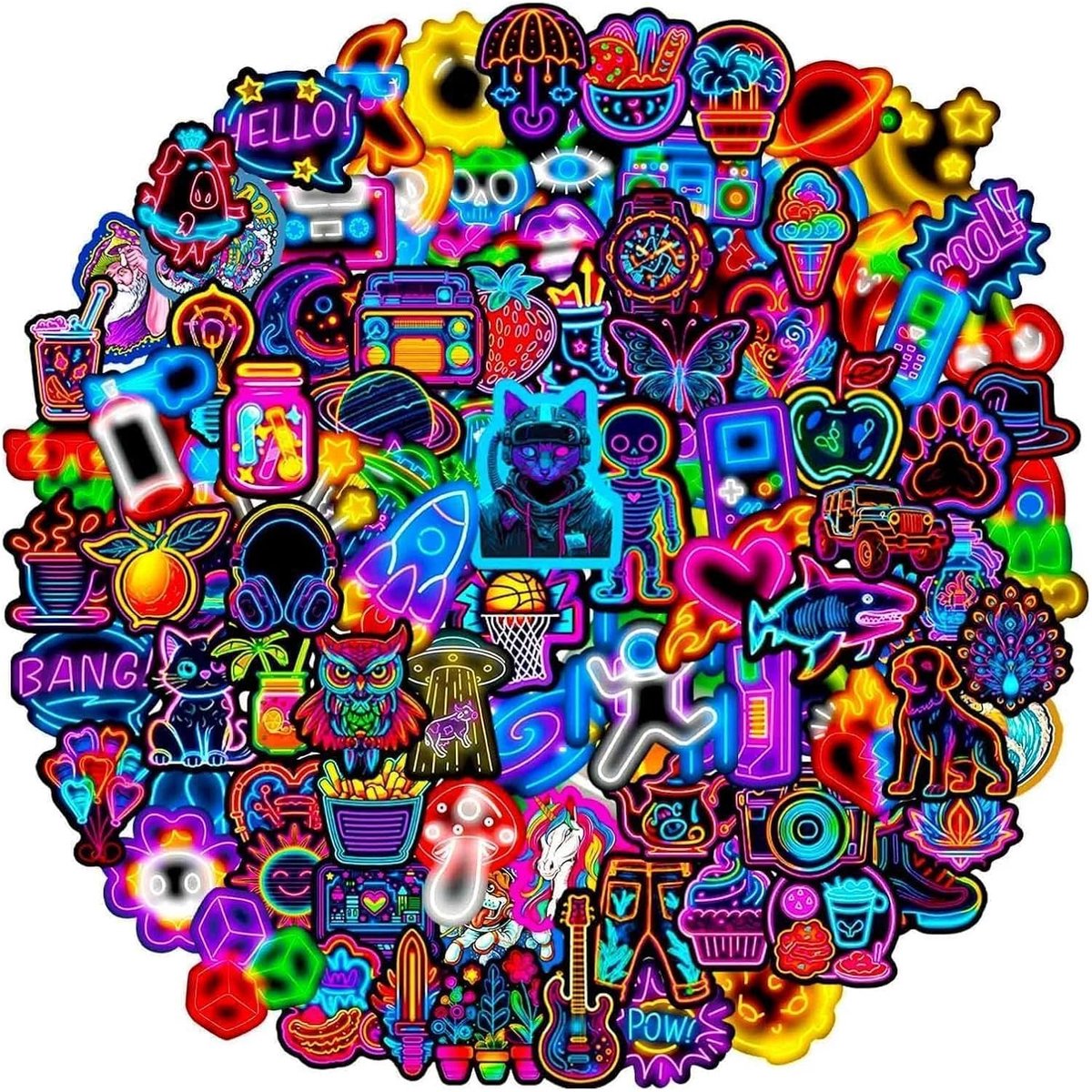 SnelShoppen - 100 Stuks Neon Kleurige Waterdichte Vinyl Stickers voor Scrapbooking, Waterfles, Laptop, Motor, Scooter, Koffer, Fiets, Mobiele Telefoon