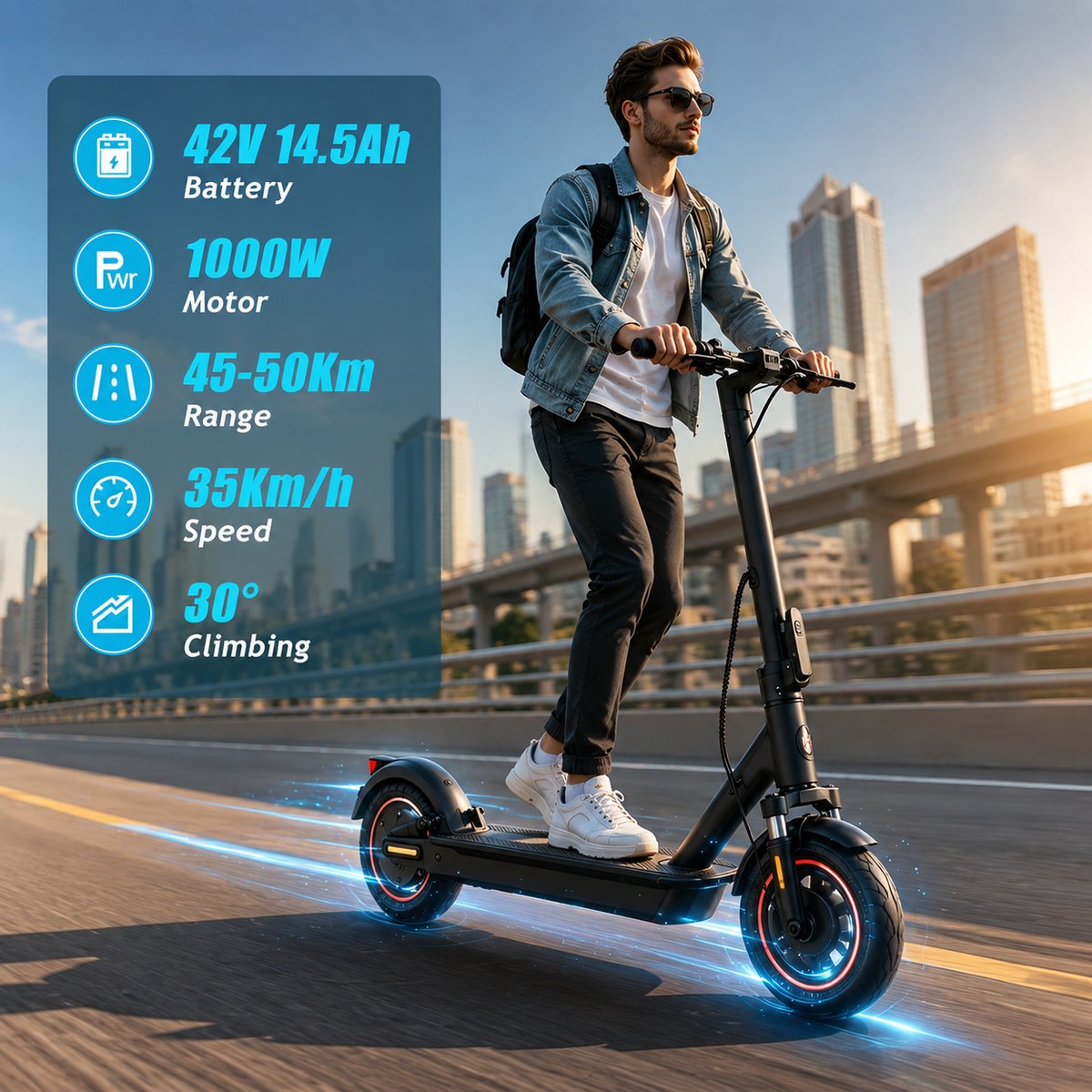 Minicee Elektrische step voor volwassenen, 48V 14.5Ah batterij, 10-inch vouwbare elektrische scooter, 52 KM bereik, 23 km / u, draagbaar pendelen – foto 6