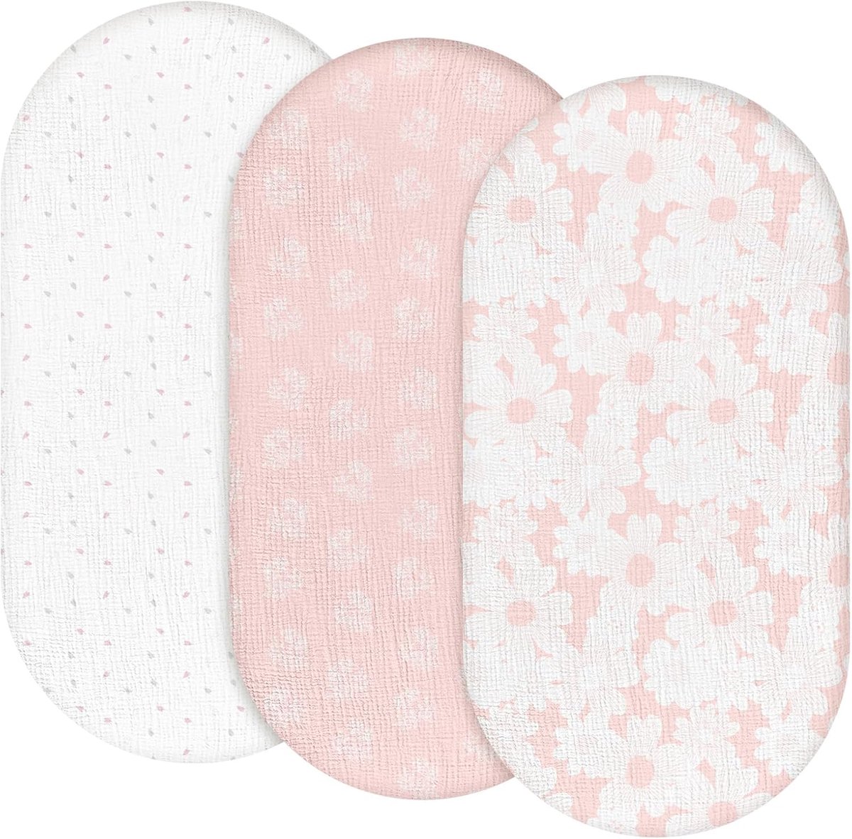 SnelShoppen - Set van 3 Fitted Sheets Boxmatras Beschermer 100% Muslin Katoen Zacht en Premium Kwaliteit Voor Universele Kinderwagen Fitted Sheet Cade