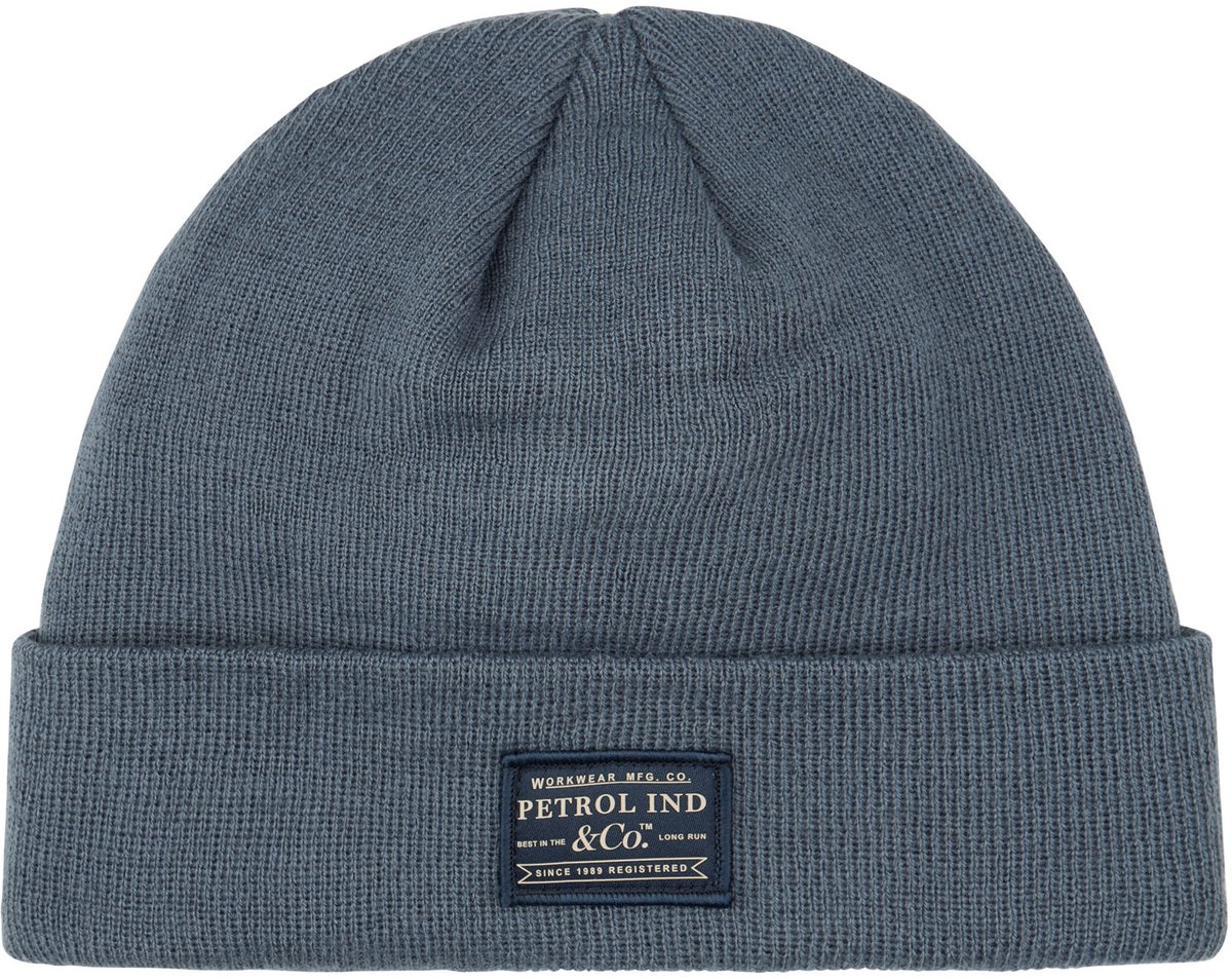 Petrol Industries - Heren Geribde beanie met patch irontrail - Blauw - Maat OS