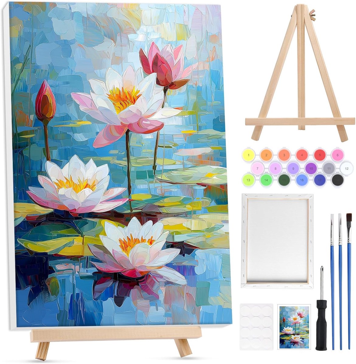 SnelShoppen - Schilderen op Nummer Set voor Volwassenen en Kinderen met Houten Lijst en Easel - DIY Bloemen Schilderij met Acrylverf en Penselen - Cre