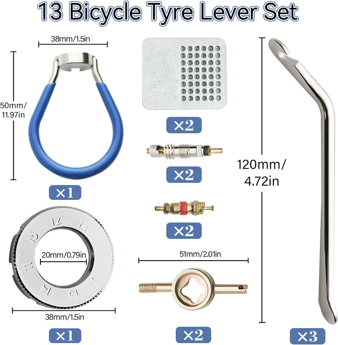 SnelShoppen - 13-delige Fiets Spaken Tools Set - Stalen Fietsband Hevels, Ventiel Sleutels, Spaken Spanningmeter, Fietsaccessoires voor Onderhoud en R