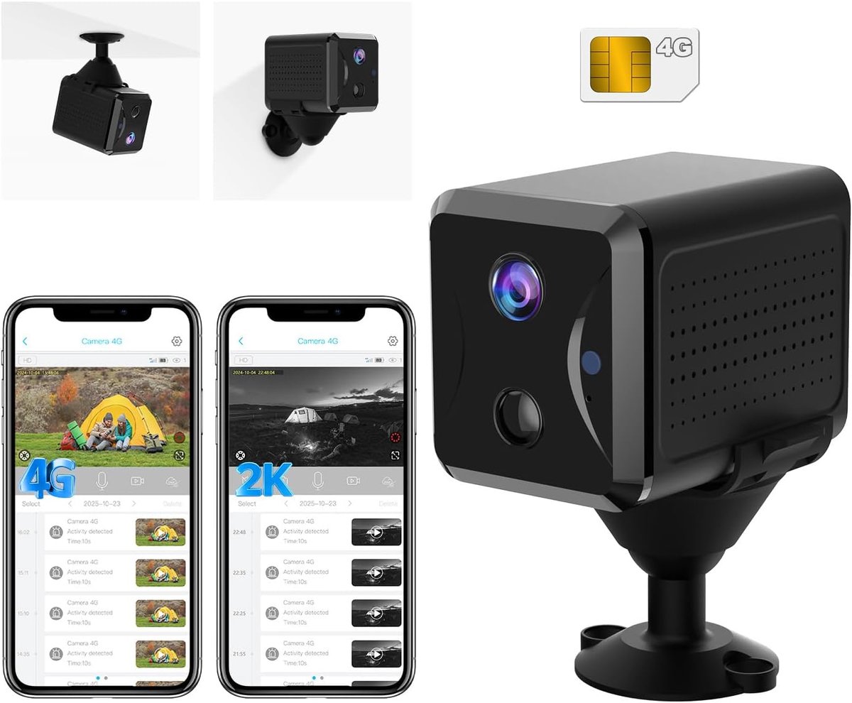 SnelShoppen - 4G Internet Beveiligingscamera - Draadloze Mini Camera 2K HD - Portable - 5200 mAh Batterij - Nachtzicht - 160 Graden Hoek - AI Beweging