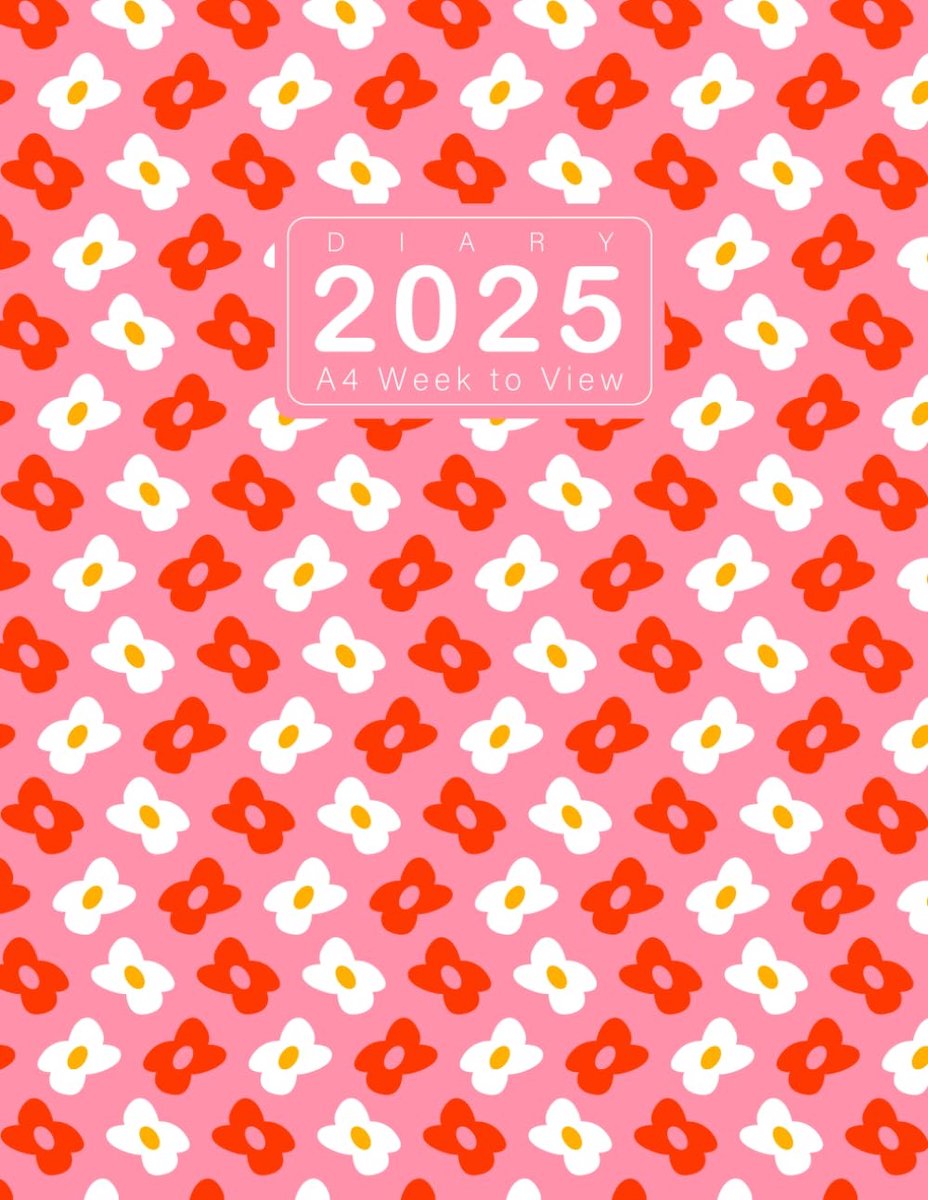 SnelShoppen - 2025 Agenda A4 Weekoverzicht - Planner van Januari tot December 2025 - 12 Maanden Dagboek - Witte en Rode Bloemen Cover