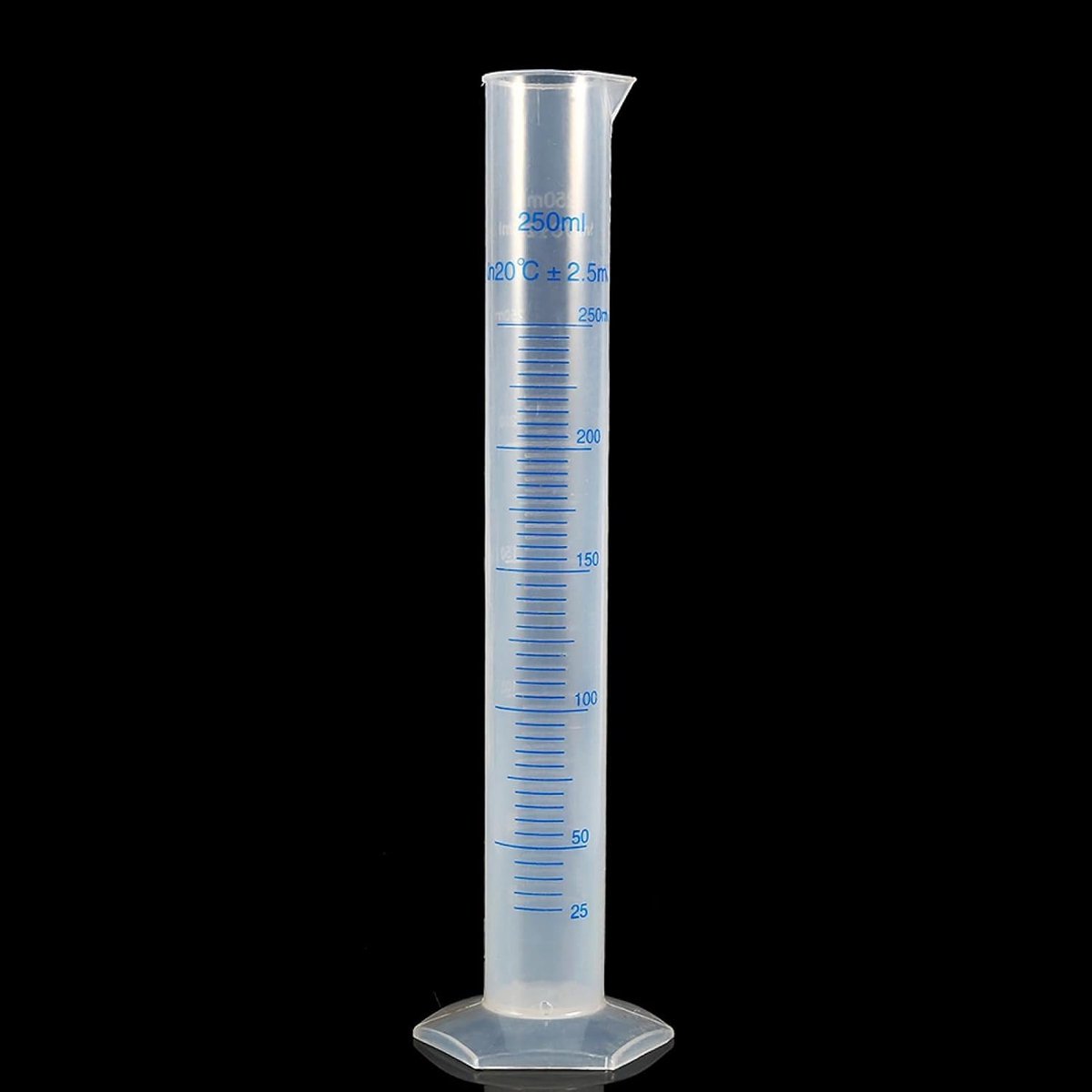 SnelShoppen - Laboratorium Meetinstrument - Plastic Maatcilinder 250ml - Ideaal voor Vloeistof Metingen - Breed Rand en Tapered Tuit - Perfect voor La