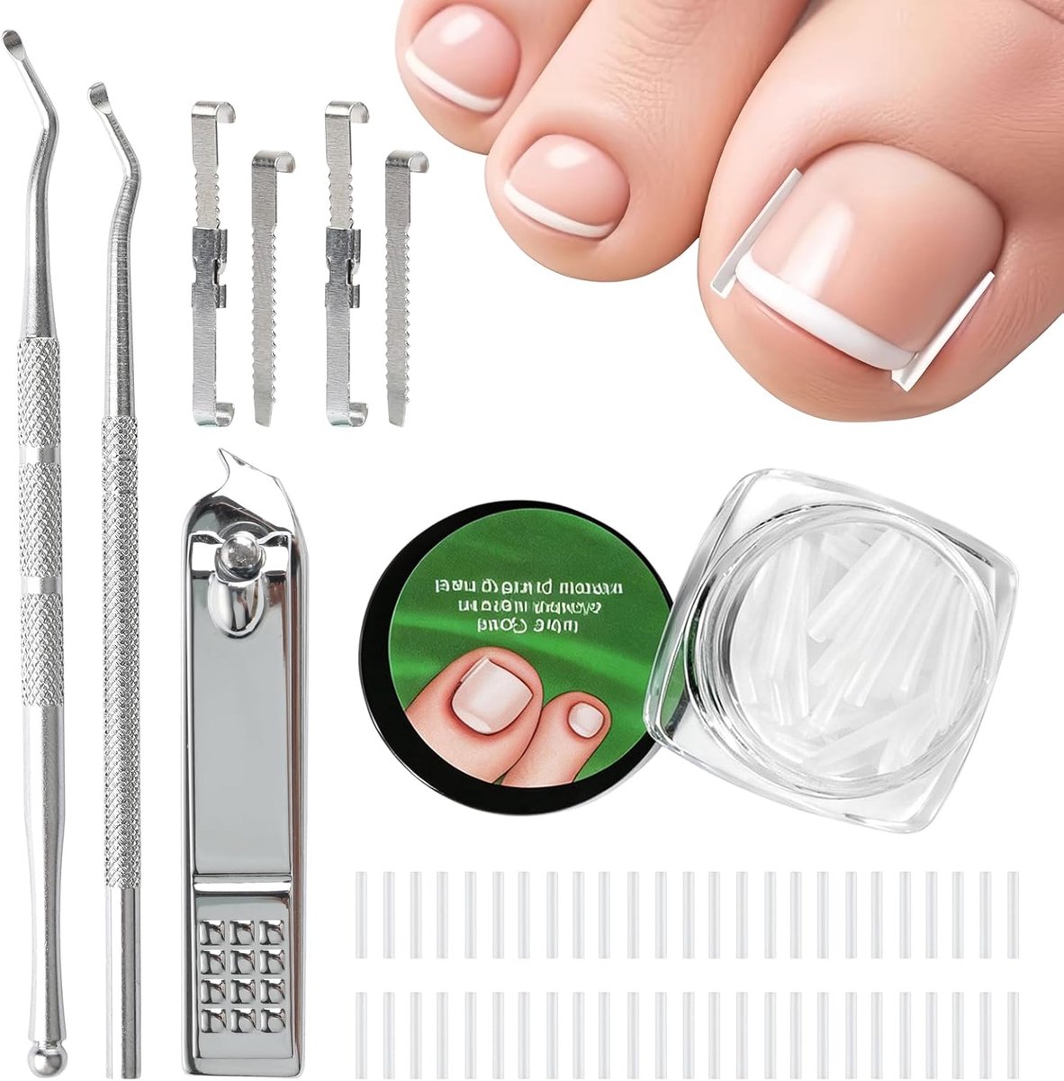 SnelShoppen - 100 stuks ingegroeide teennagelpleisters + nageltang + 2 nagellifters + 2 nagelclips | Set voor pijnloze correctie van ingegroeide teenn