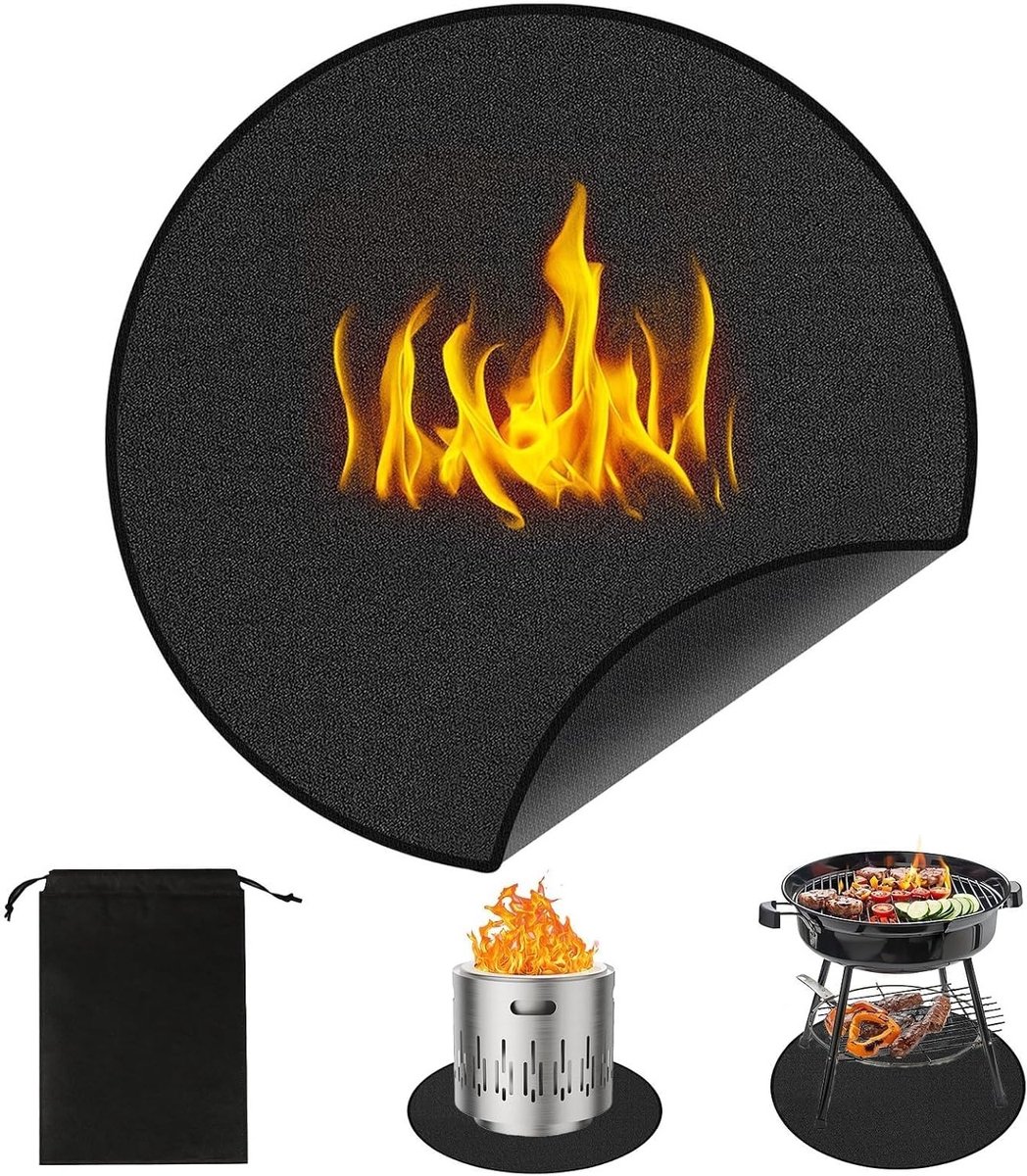 Ronde vuurvaste onderlegger van 60 cm voor grill en vuurschaal | Brandwerende mat met zwart zakje, bescherming voor vloer, ideaal voor buitengebruik en barbecue