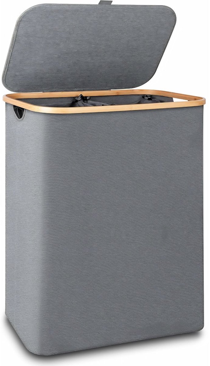 KIRA® Wasmand 2 Vakken - Wasmand -Wasbare binnenzakken - 40cm x 20cm x 60cm