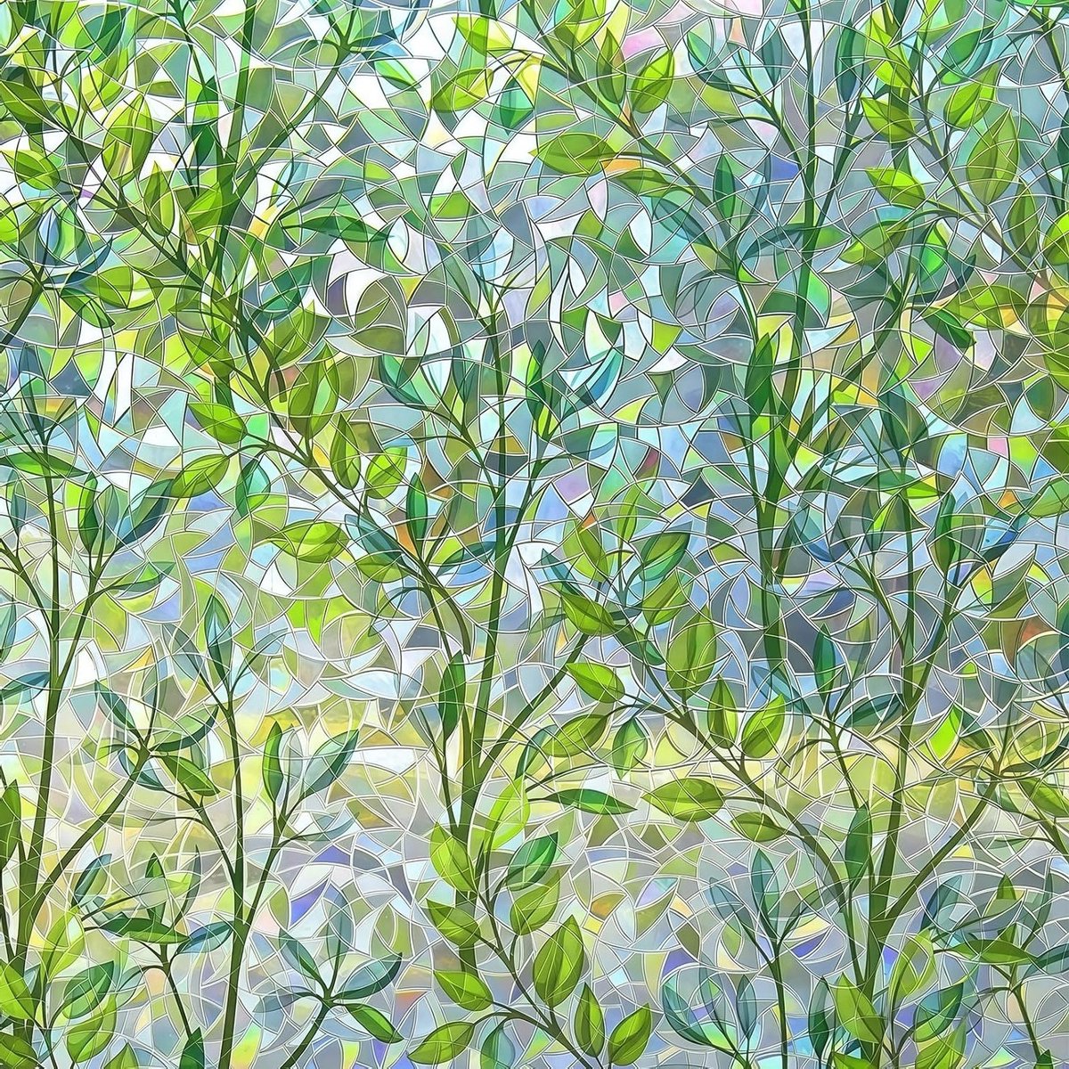 Decoratieve raamfolie met groen bladmotief - Privacyfolie met snijrooster - 44.5 x 300 cm