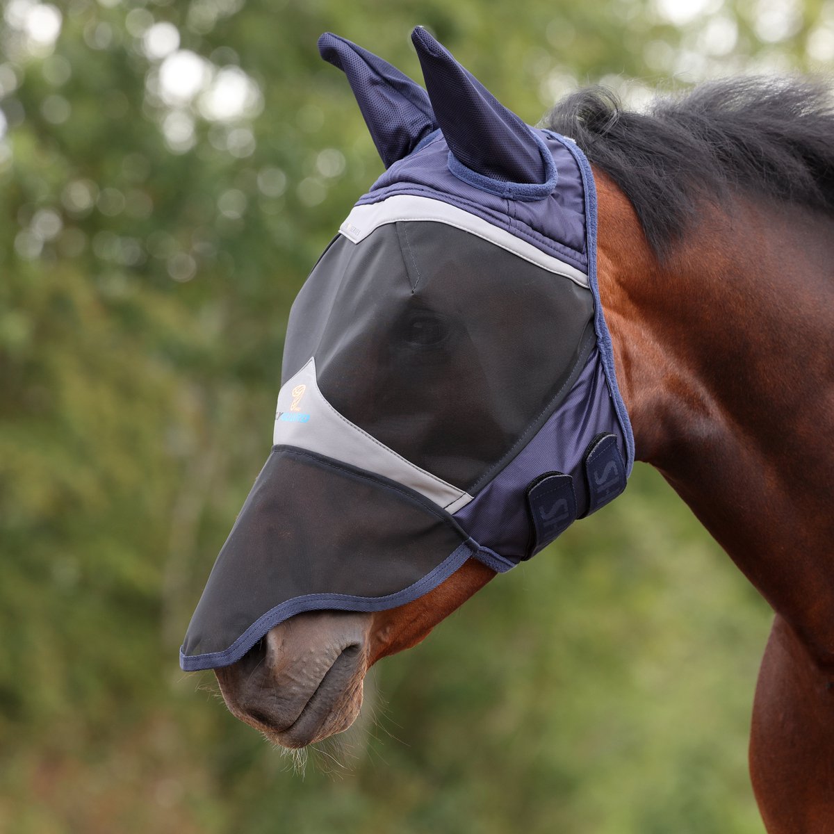 Shires Vliegenmasker met oren en neus-Navy-Full
