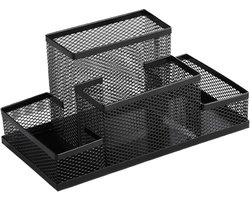 Mesh Bureaublad Organizer - 4 Vakken - Zwart - Pennenhouder voor Thuis, School, Klaslokaal en Kantoor