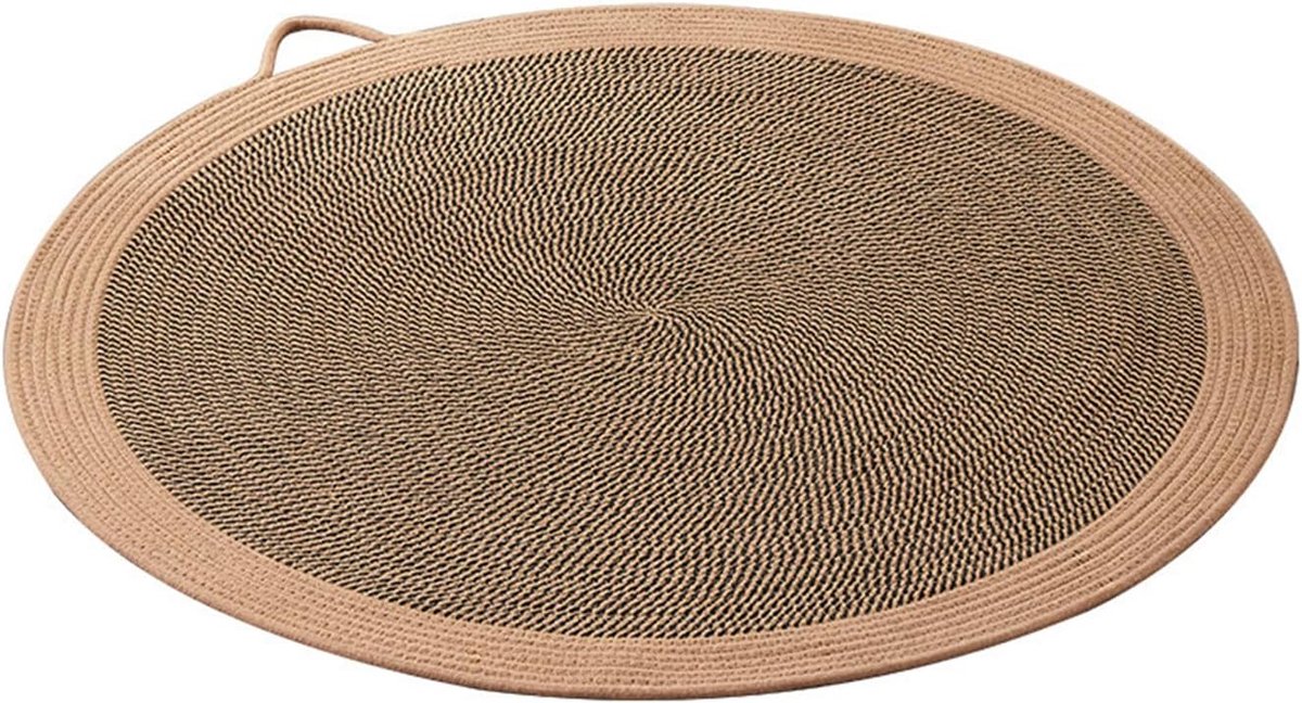 krabbord kat - Gebreide Krabmat voor Katten – Rond Slaapmat met Handvat – Katoen-Linnen – Bruin – Diameter 60cm