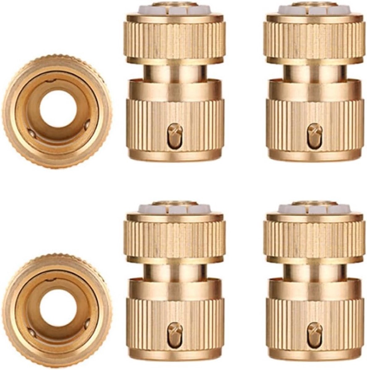 4-delige messing slangaansluitingen, 1/2 inch slangaansluitingen voor tuin, waterslang en snelkoppeling voor waterdoorvoer