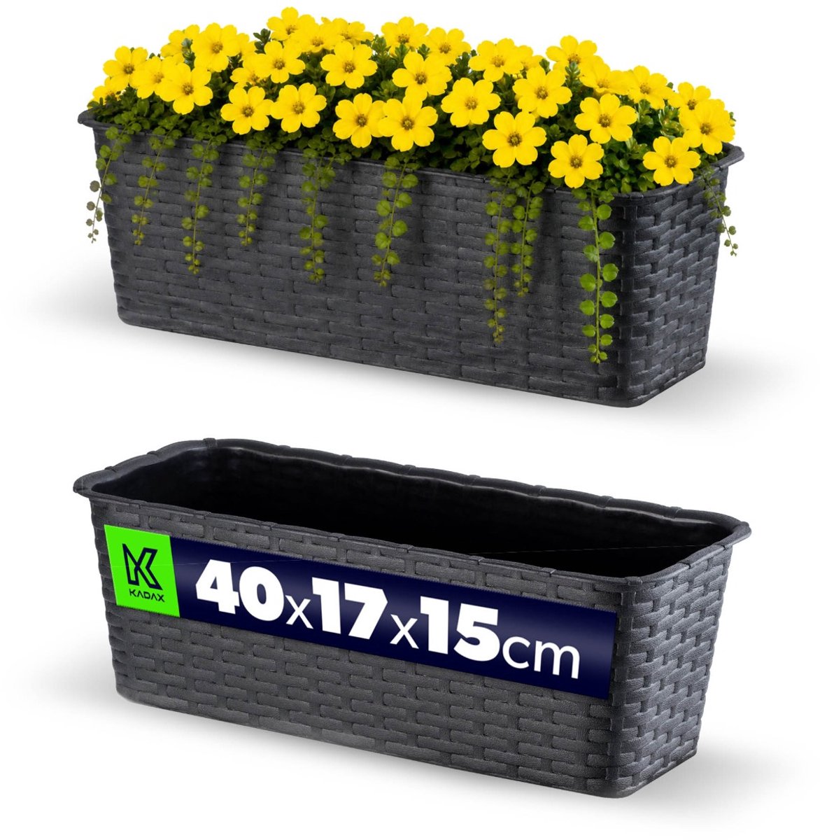 KADAX balkonbak 40 cm bloempot bloempot bloemenstandaard balkon antraciet