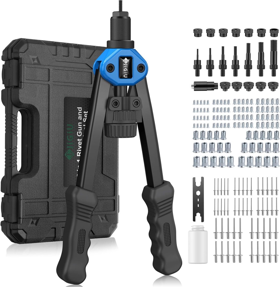 SnelShoppen - 16-Inch Riveter met 7 Maten (M3-M12), 110 Rivet Nuts en Opbergcase - Ergonomische Handgreep voor Garage, Metaalbewerking en Constructie