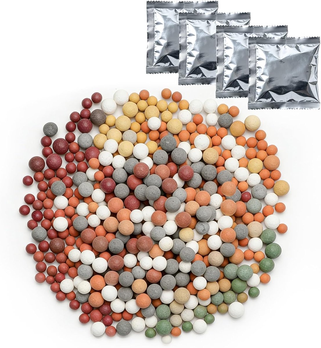 SnelShoppen - Mineralen Douchefilter Ballen - 4 Pack Vervangbare Filterstenen - 20-Lagen Filtratie - Voorkomt Limescale en Chloor - Antibacterieel Eff