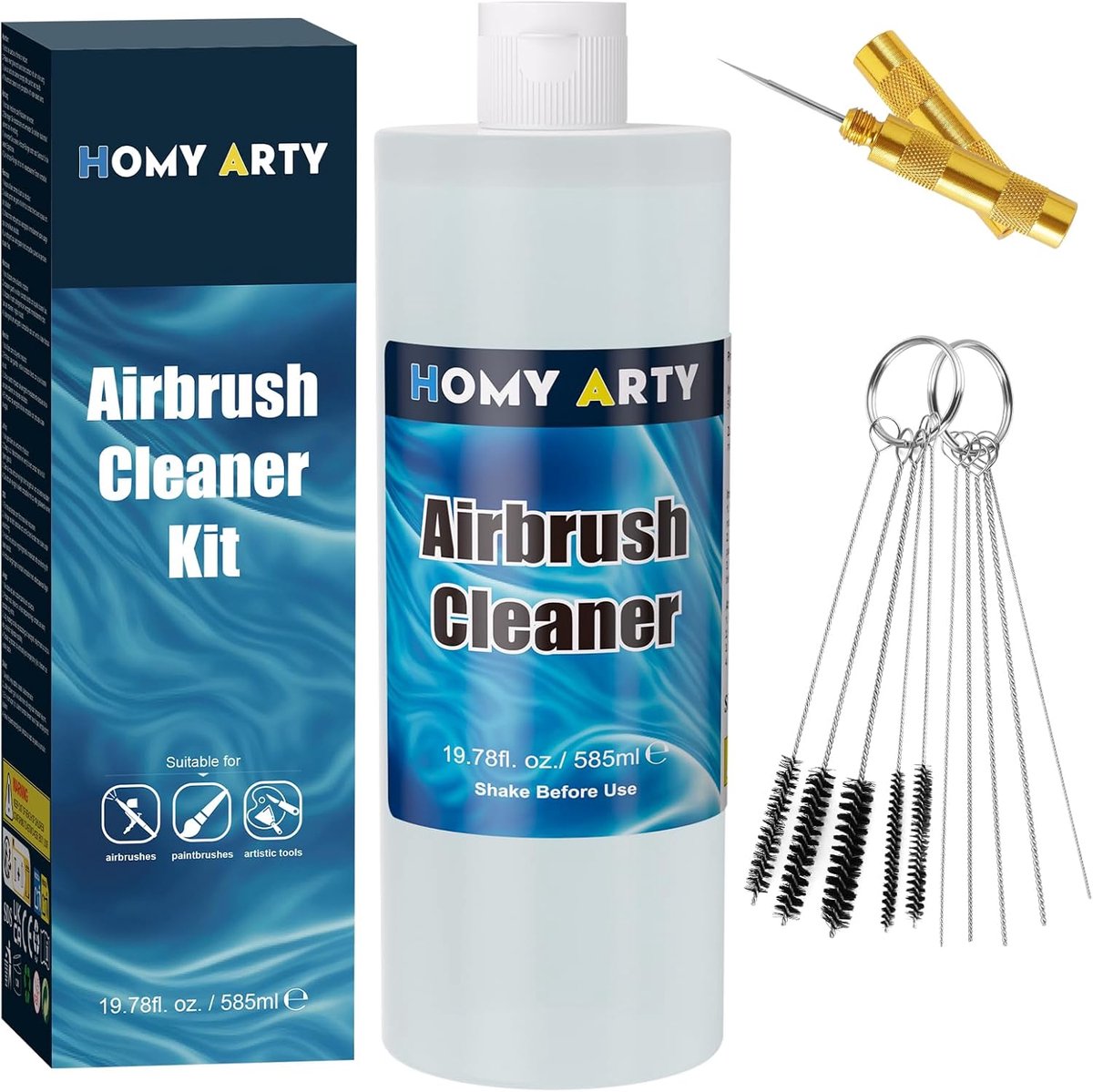 SnelShoppen - Airbrush Cleaning Kit 590 ml met Nozzle Cleaner, 10 Reinigingsborstels voor Waterbasis Acrylverf, Airbrush Gereedschap en Kunstbenodigdh