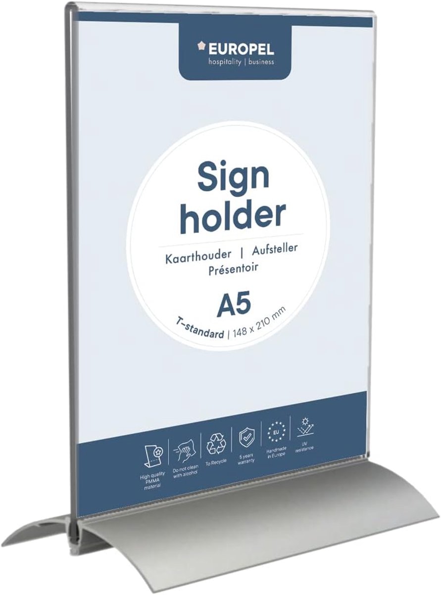 SnelShoppen - Opus 2-Sign Holder A5 Met Aluminium Basis - Dubbelzijdige Display Houder Voor Point of Sale - Acryl Signaalhouder - Ideaal Voor Winkel,