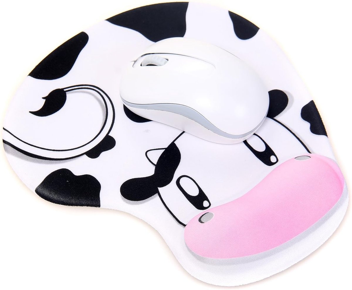 SnelShoppen - Ergonomische Gel Mouse Pad met Polssteun - Cartoon Dairycow Motief - Zacht Silicone, Comfortabel en Ondersteunend - Ideaal voor Thuiswer