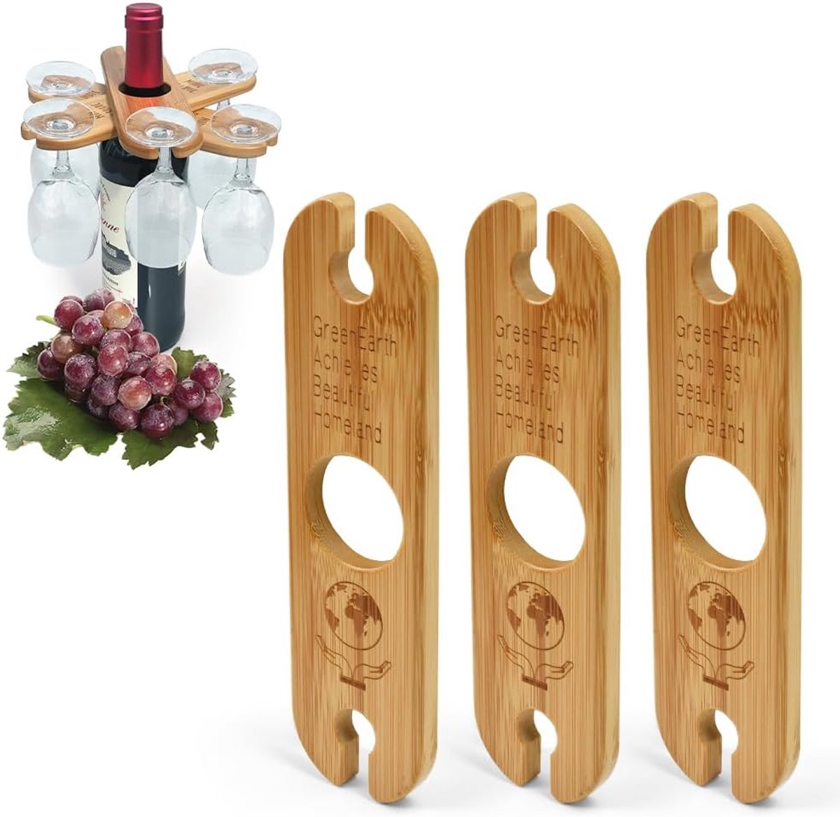 SnelShoppen - 2 Stuks Houten Wijnglas Houder - Ideaal voor Feest, Tuin, Camping - Stijlvol Design, Duurzaam Hout, Perfect voor Binnen en Buiten