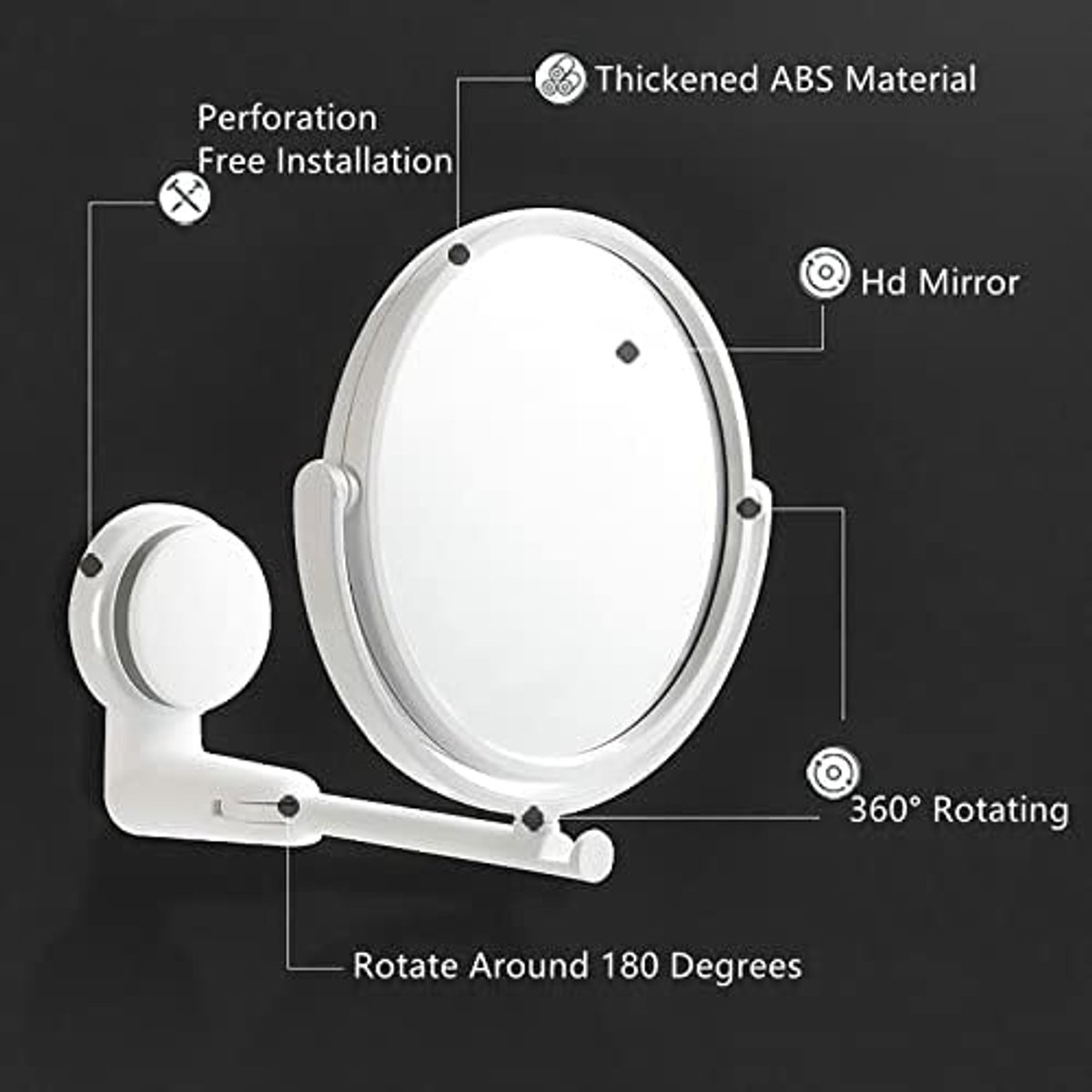 SnelShoppen - Vouwbare Verlengbare Badkamerspiegel zonder Boren - Draaiende Suction Cup Dubbelzijdige Cosmeticamirror - 180° Rotatie - Hoogwaardige He