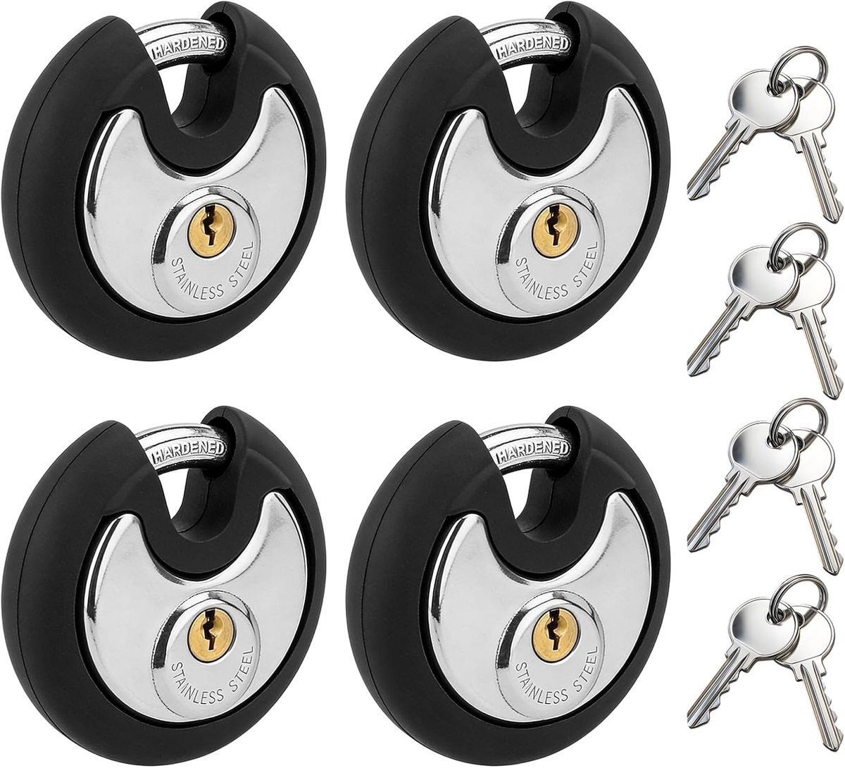 SnelShoppen - 4pcs Ronde Hangslot met Sleutel 70mm - Roestvrijstalen Disc Lock - Weerbestendige Beveiligingsslot voor Tuin, Garage, Camping en Meer