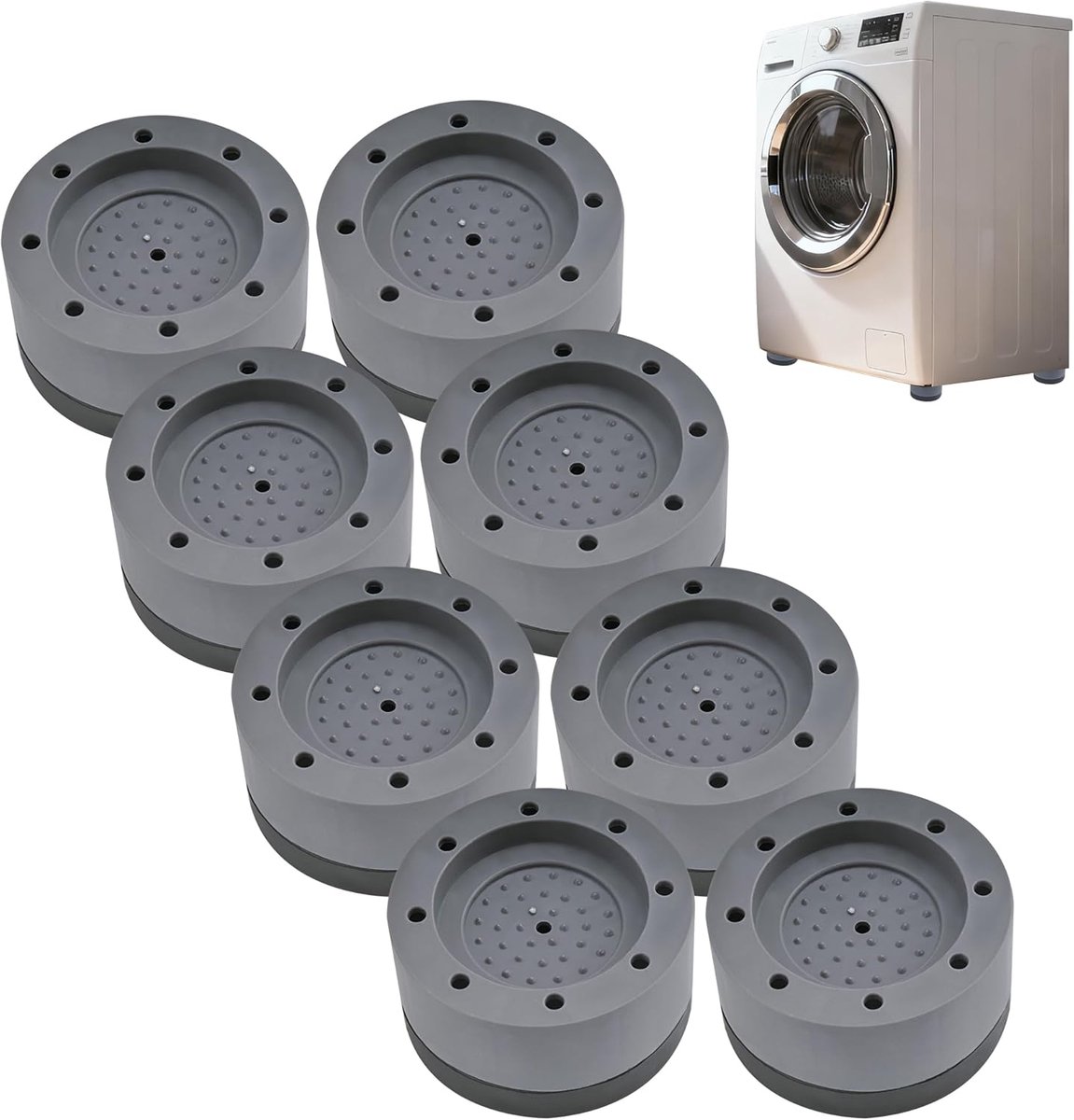 SnelShoppen - 8 Stuks Grijze Antivibratie Voetjes voor Wasmachines - Ideaal Verstelbare Voeten voor Geluidsreductie van Wasmachine/Droger & Vaatwasser