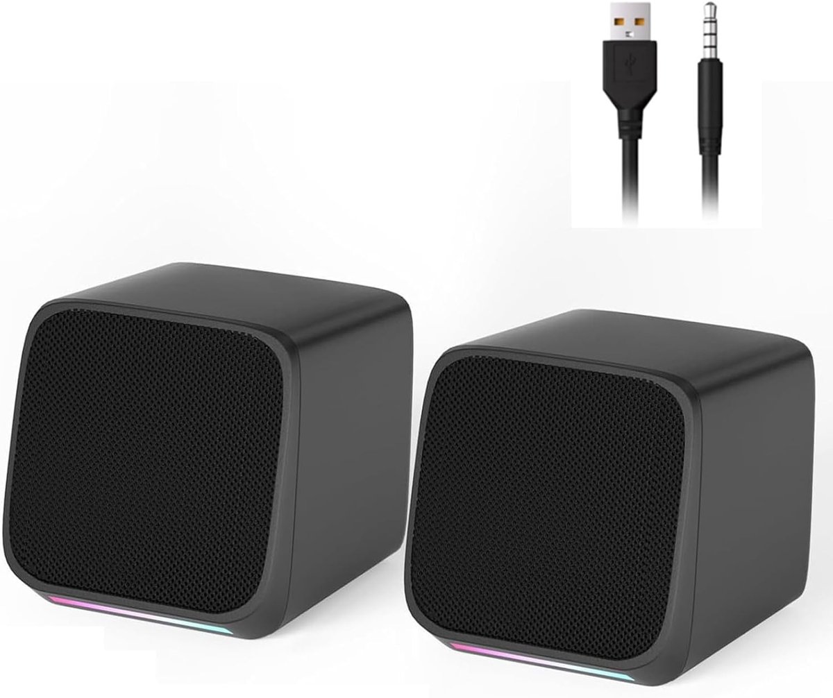 SnelShoppen - Compacte Computer Speakers voor Desktop PC - USB Powered Desktop Speakers met 3.5mm Jack Plug - Ideaal voor Laptop, Tablet, Muziek, Film