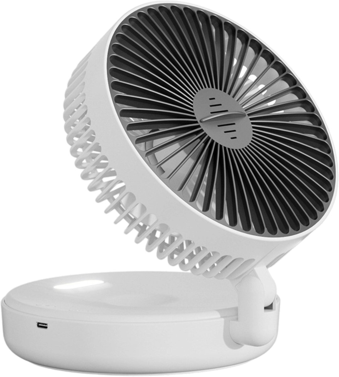 Opvouwbare mini-ventilator met nachtlampje, ultrastille oplaadbare tafelventilator, krachtige luchtstroom, draagbare persoonlijke ventilator met 5 snelheden voor slaapkamer en thuiskantoor