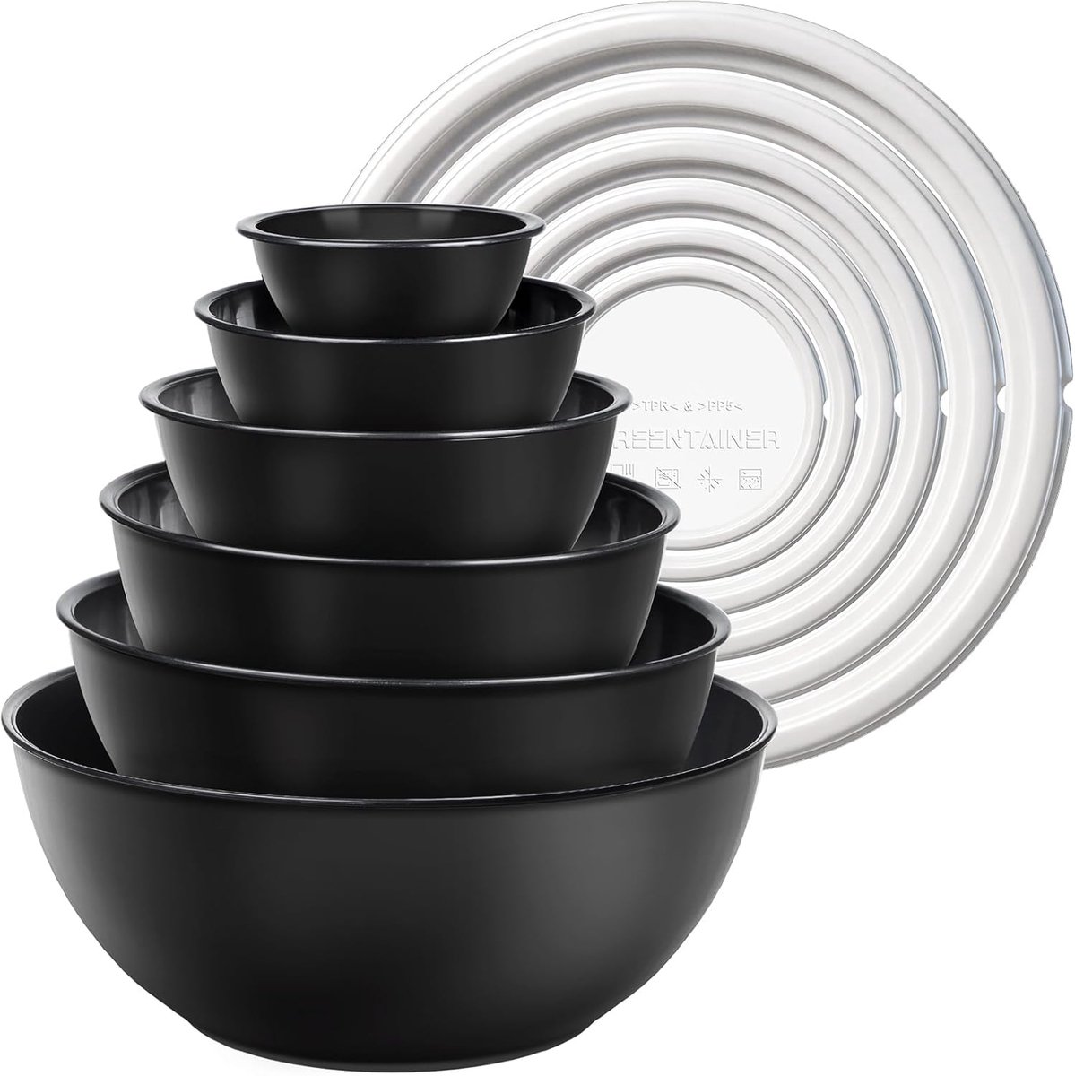 SnelShoppen - 12-delige Kleurige Mengkommen Set met Deksel - Plastic Keuken Mengborden, Nestbare Kommen voor Bereiden, Opslaan en Serveren - Magnetron