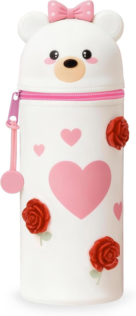 SnelShoppen - Kawaii Pennecase Bear 2-in-1, Silicone, 6,3 cm Ø, 18,5 cm Hoog, Valentijnsdag, Schrijfaccessoires, School, Cadeau voor Kinderen