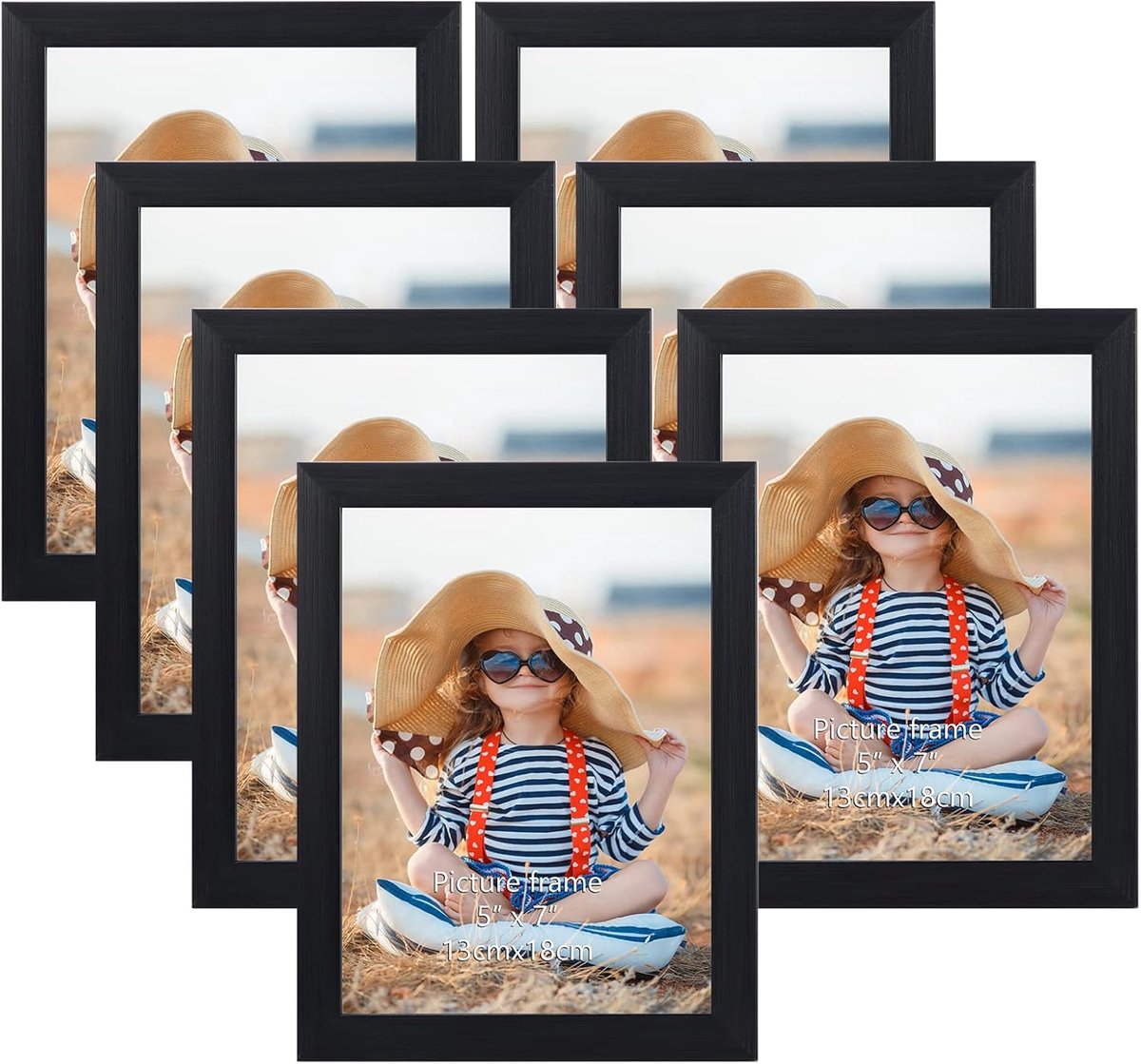 SnelShoppen - Set van 7 Zwarte Fotolijsten 13x18 cm - Collage Fotolijsten voor Muren en Tafels - Dunne en Lichtgewicht Foto Frames voor Kunst en Foto'