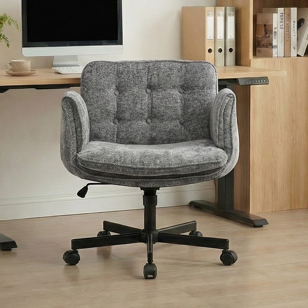COVREO Bureaustoel 122,94 x 88,99 cm - verstelbare armleuningen, met wielen, 150 kg, donkergrijs