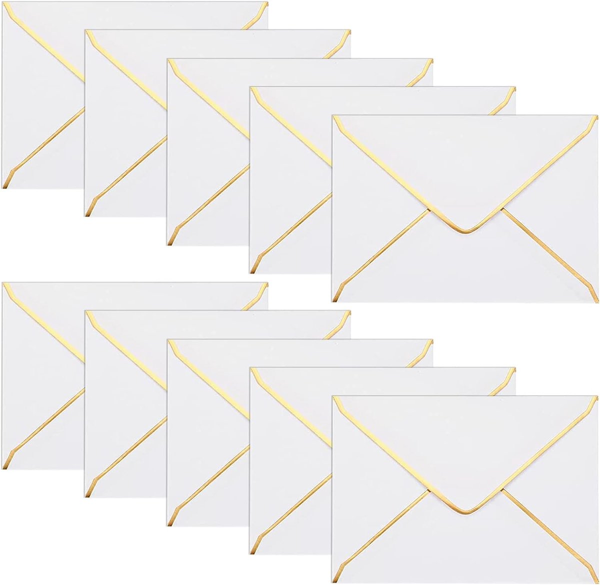 SnelShoppen - Pack van 50 A7 Uitnodigings Enveloppen 15 x 18.5 cm, Wit met Gouden Rand, V-Flap, Perfect voor Bruiloft, Verjaardag, Uitnodigingen