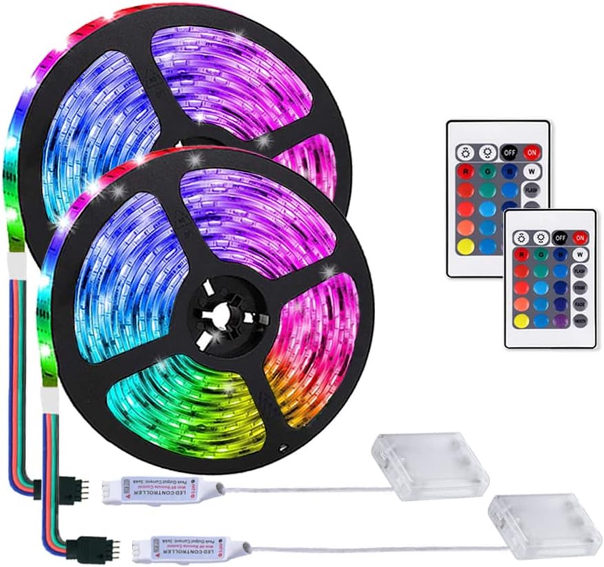 SnelShoppen - 2 x LED Strip met 24 Toetsen Afstandsbediening, 2 Meter Batterij-Aangedreven Lichtstrips voor Feesten, DIY Decoratie, Keuken, Slaapkamer
