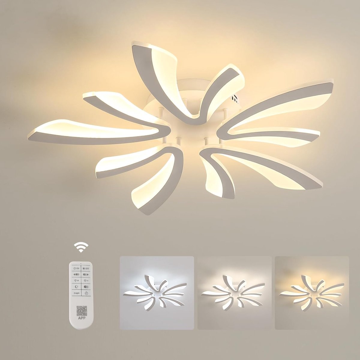 SnelShoppen - Dimbare Comely Led-plafondlamp 48 W, 5400 lm, 3000-6500 K, 70 cm, Moderne Platte Lamp met Afstandsbediening, Acryl, Wit voor Woonkamer,
