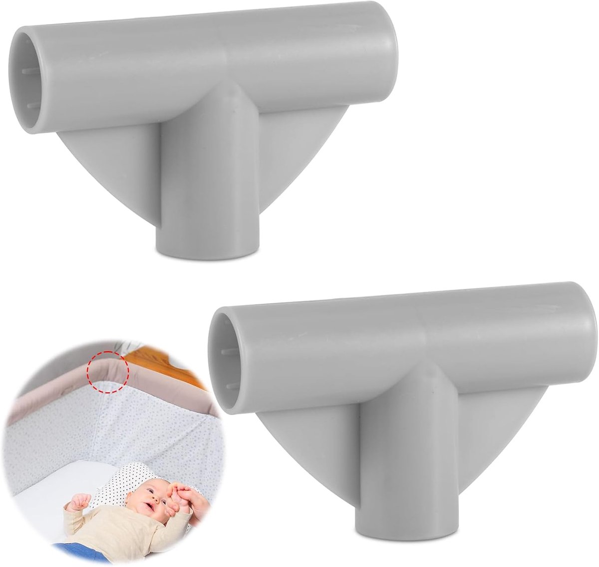 SnelShoppen - 2 Stuks Baby Speelhekken Onderdelen T-Vormige Verbindingen 1" Binnen Diameter Vervangingsconnectoren voor Baby Speelhekken (Grijs)
